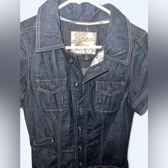 Guess Dark Denim Short Sleeve Mini Dress | Size Medium - Picture 3 of 6